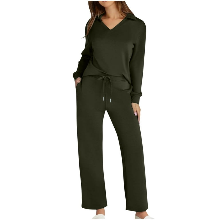 green clothing 上下セット jtjvou Lounge Sets For Women 2025 Half Zip Sweatshirt And Wide Leg