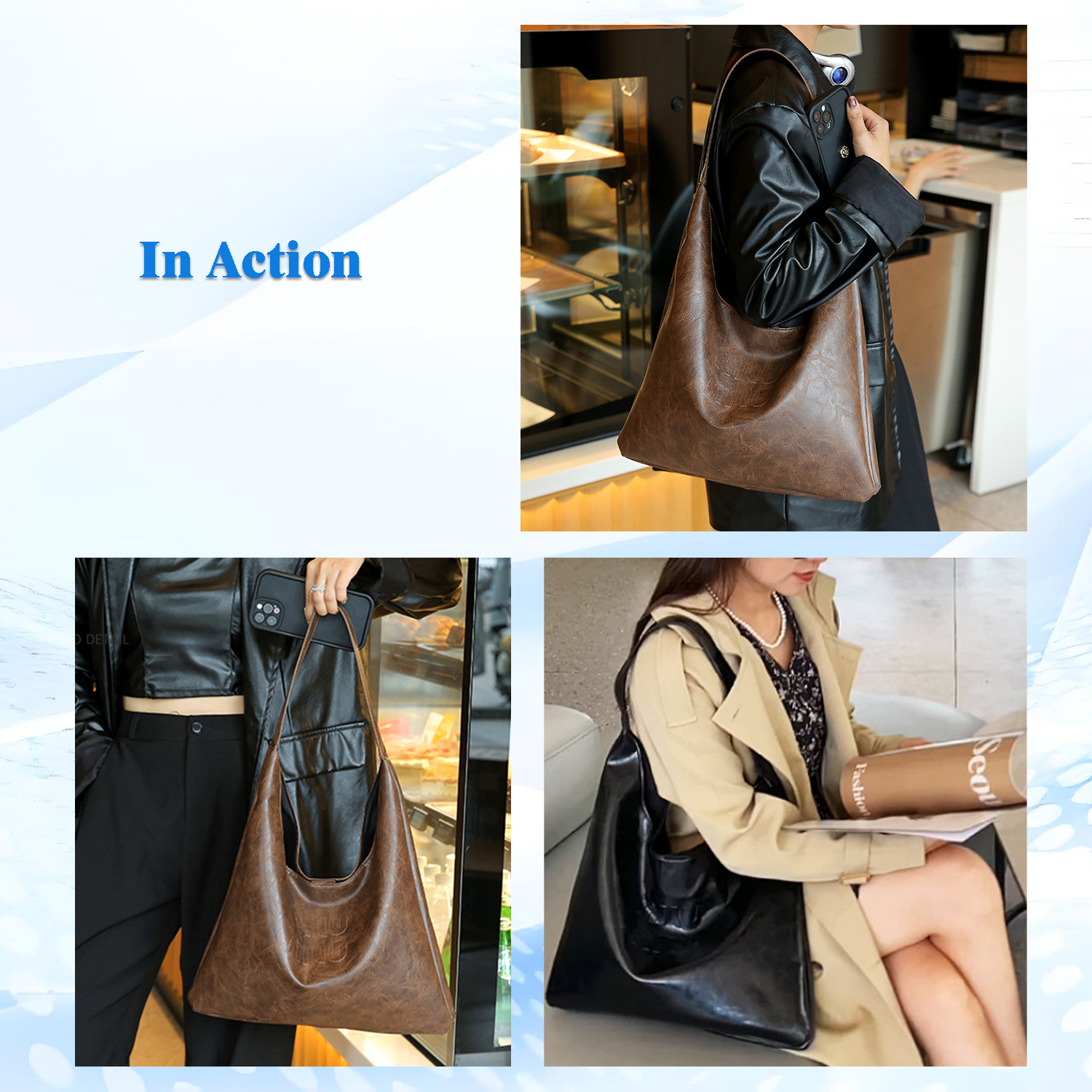 Hxusin Tote Bags And Slouh Bag,Leahter Shoulder Bag for Women,Leather Hobo Bags,Womens Slouch Bag Purses
