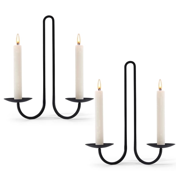 Wall Candle Holder Set of Two, Metal Black Candle Sconces Wall Decor, Hanging Candle Holder Fits Taper Candle/LED Tea Lights, Wedding Housewarming Gifts for Farmhouse Living Room Fireplace