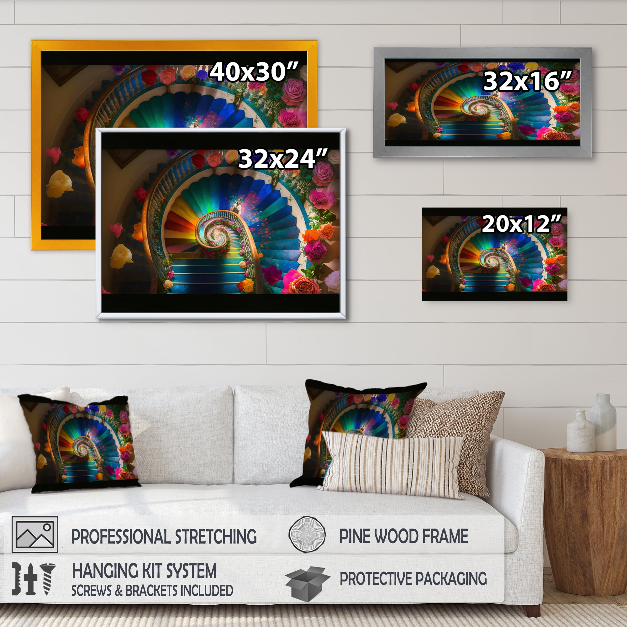 Designart Multicolor Floral Staircase Canvas Wall Art