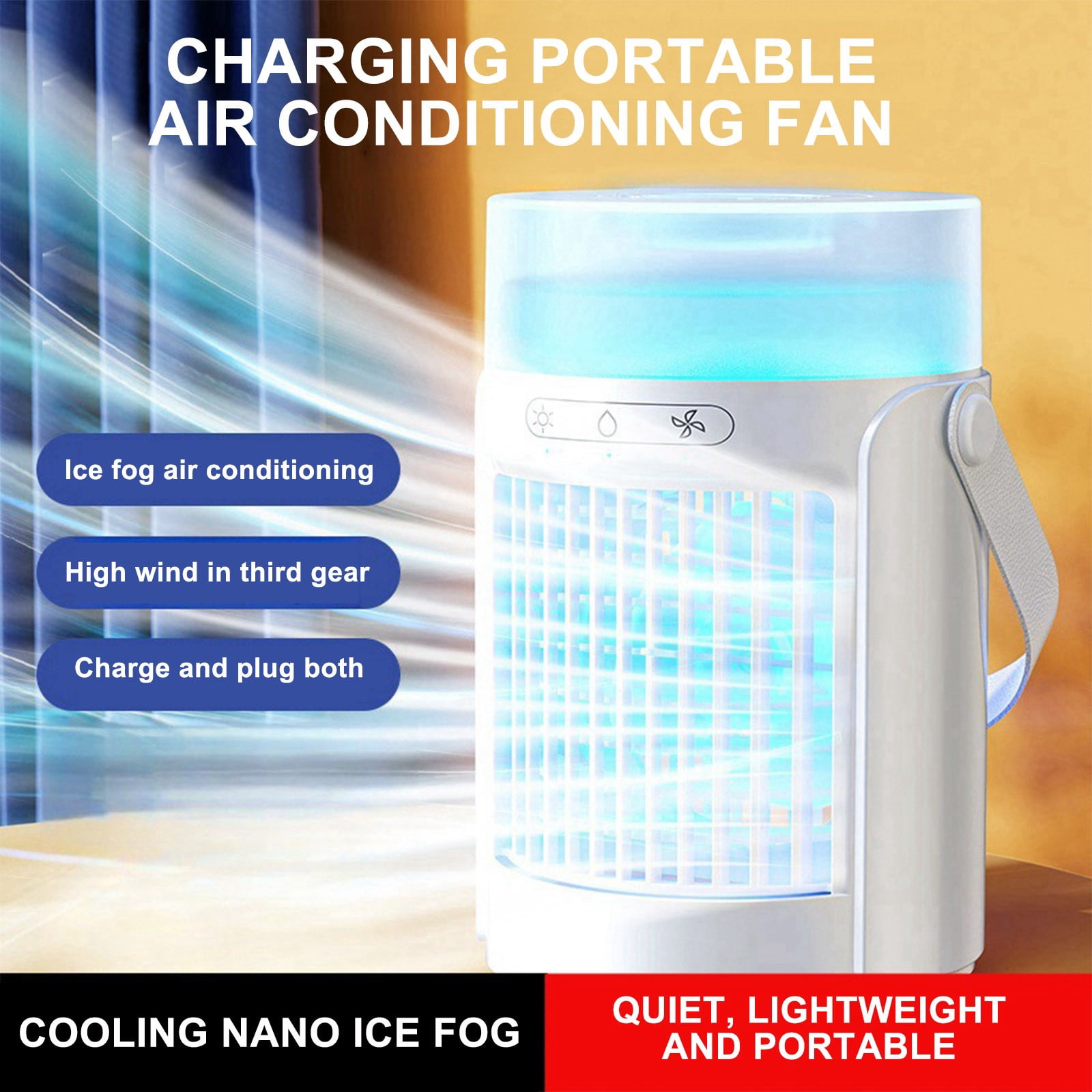 Small Portable Air Conditioners for Bedroom, PHIGZNT 800ML Evaporative Air Cooler Fan with 7 Colors Light, Cool Mist & 2/4H Timer, 3 Speeds, Mobile Personal Air Conditioners for Room/Office/Desk
