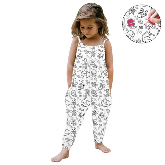 XDZJLR Barboteuse pour Filles Enfant Diy Peinte à la Main Pantalon Sans Manches Vêtements pour Garçon et Peut Jouer avec et Porter Barboteuse Blanche 7-8 Ans