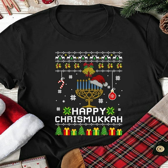ChaChaCoo Happy Chrismukkah Ugly Sweater Hanukkah Christmas Tshirt