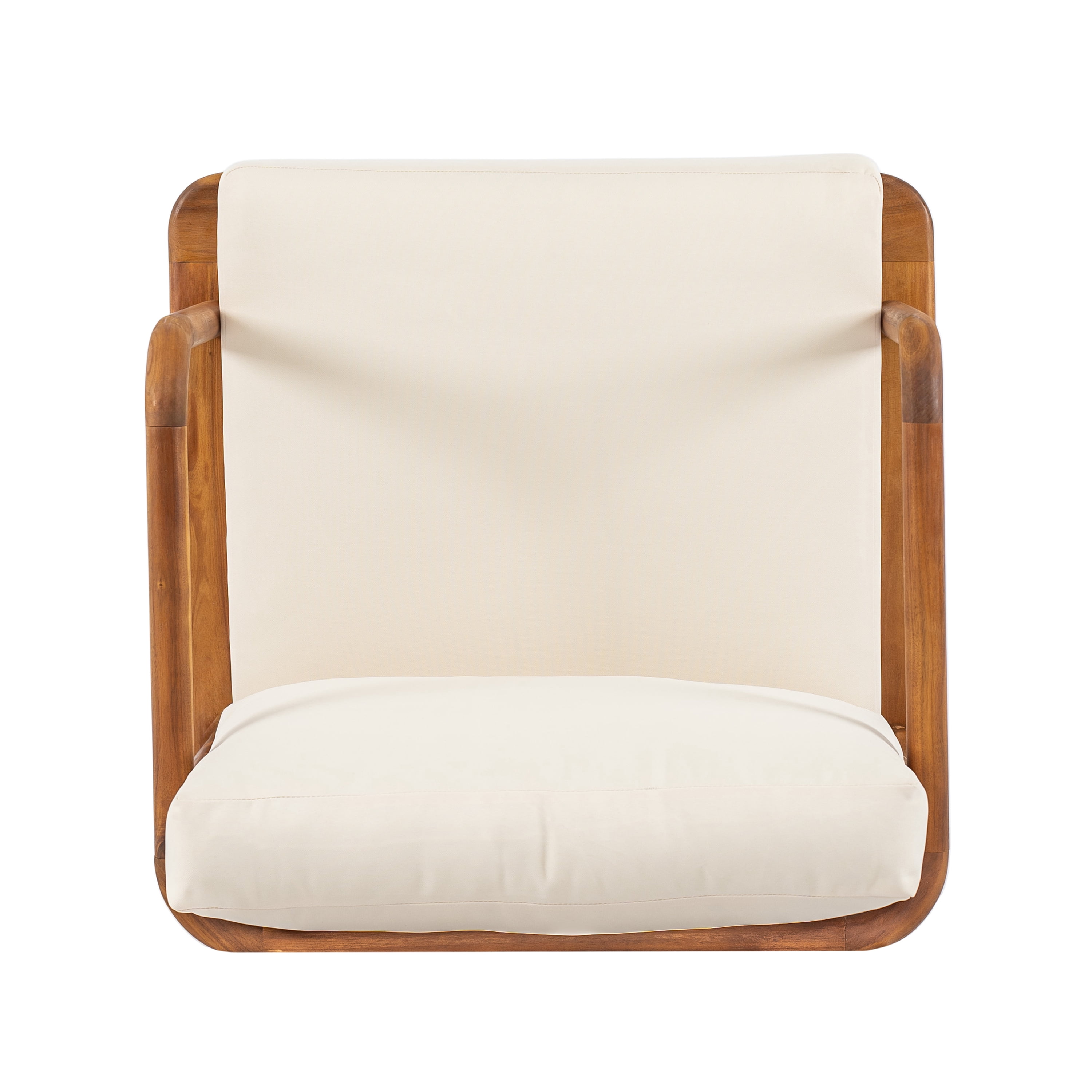Mintazer Curved Arm Outdoor Accent Chair, Patio Lounge Chair with Water-Resistant Beige Cushioned, Natural