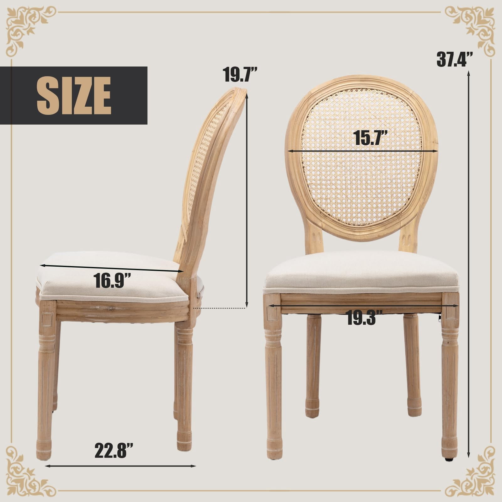 Dining Chairs Set of 2, Vintage Dining Chair with Round Back, Farmhouse Country Dining Chair for Kitchen, Bedroom, Hall