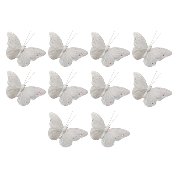 10Pcs Simulation Butterfly Decorations, White Feather Creative Fashion Butterflies Ornament for Living Room Holidays Cafe Wedding Party 7.5cm