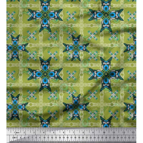 Soimoi Velvet Fabric Check & Moroccan Decorative Decor Fabric Printed Yard 58 Inch Wide