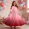thumbnail image 6 of Little Girls Maxi Dress 4-14 Years Ruffle Half Sleeve Round Neck Floral Print Tiered Long Dress with Side Pockets Watermelon Red O 4-5 Years, 6 of 7