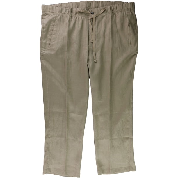 Tasso Elba Pantalones casuales con cordón de lino para hombre, marrón, grande 3X