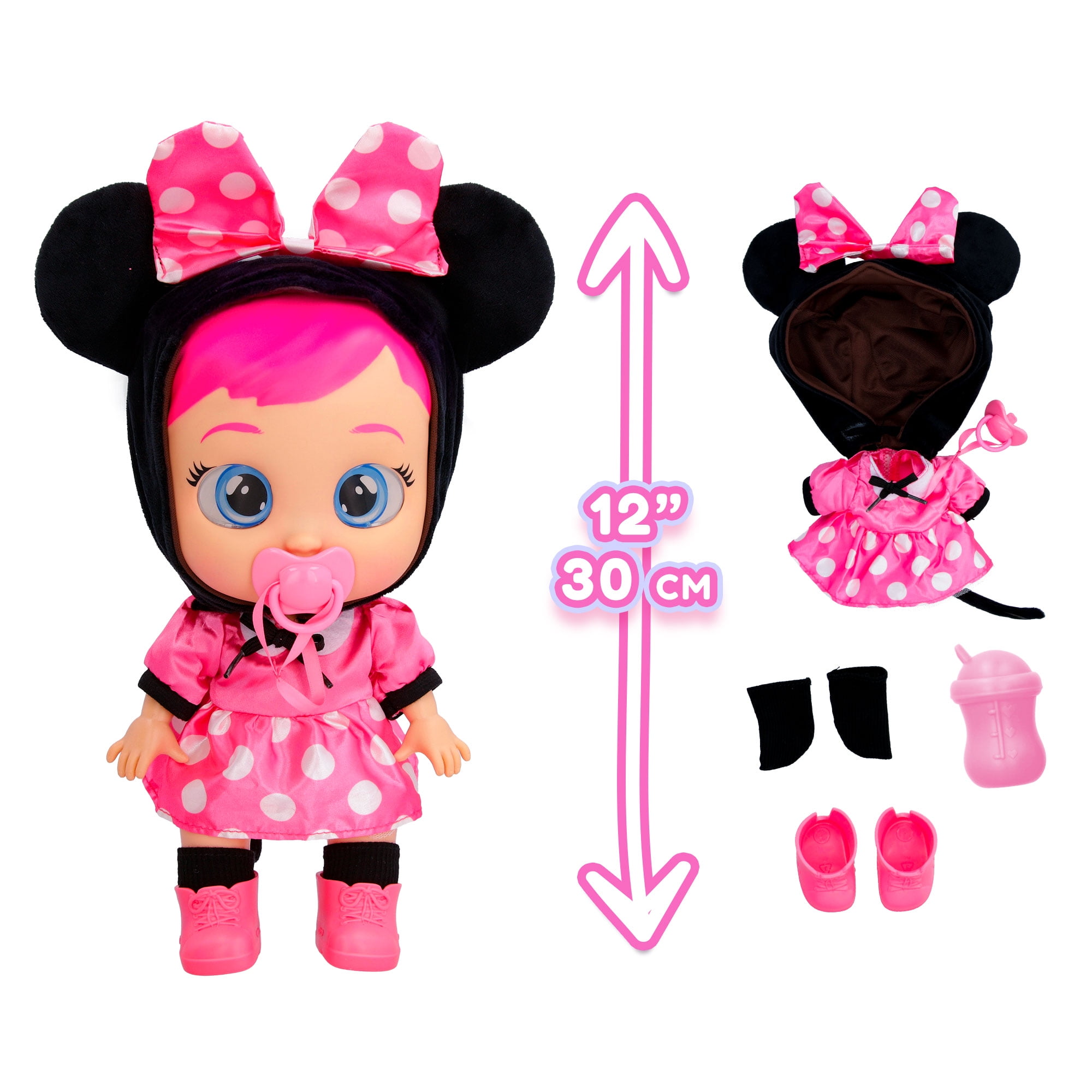 Cry Babies Disney Nurturing Baby Doll Inspired by Minnie Mouse, Dressed Up in The Iconic Pink Dress and Cries Real Tears with Pink Hair