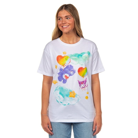 Hello Kitty and Friends x Care Bears Women's T-Shirt Harmony Bear and Kuromi Glitter Sheen Boyfriend Fit Tee