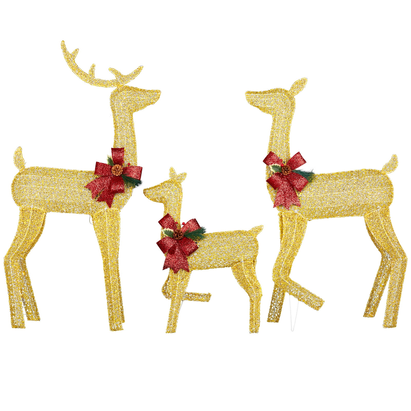 Astoutdoor 3-Piece Lighted Christmas Reindeer Family Set, 200 Warm White LED, 4 ft, White