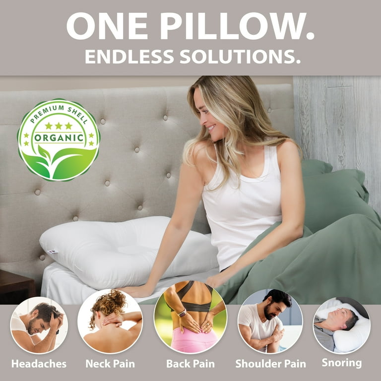 Tri Core Natural Cervical Support Pillow for Neck Pain with Premium Organic Cotton Shell Full Size Gentle Walmart