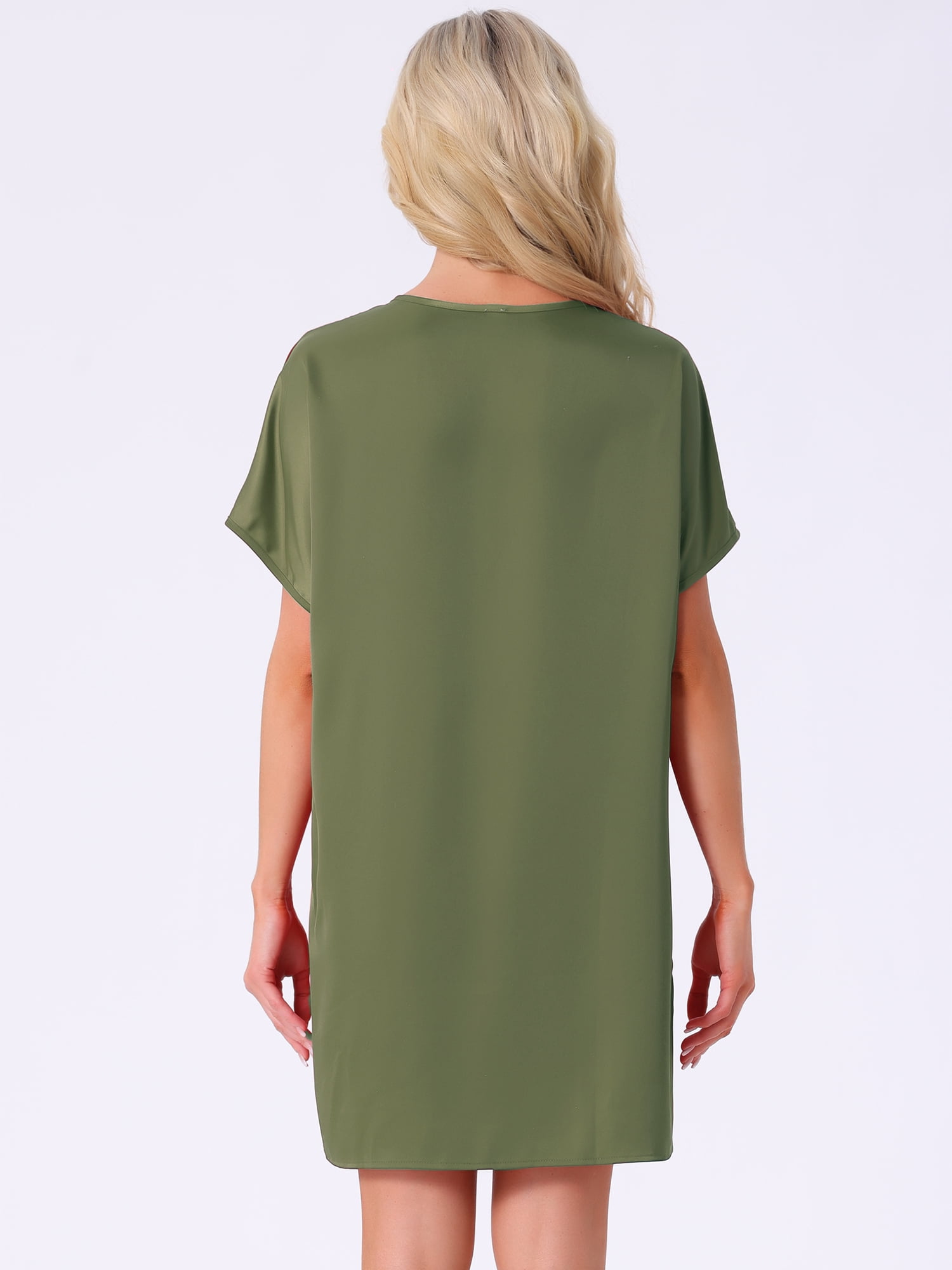DARING DIVA Women's Satin Nightgown Short Sleeve Thigh Length Sleepdress S Green