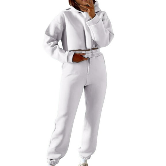 Njoeus Women's Sweatsuit Set Casual Long Sleeve Crop Hoodie Sweatshirt & Sweatpants Jogger Sweat Suits 2 Piece Tracksuits Outfits