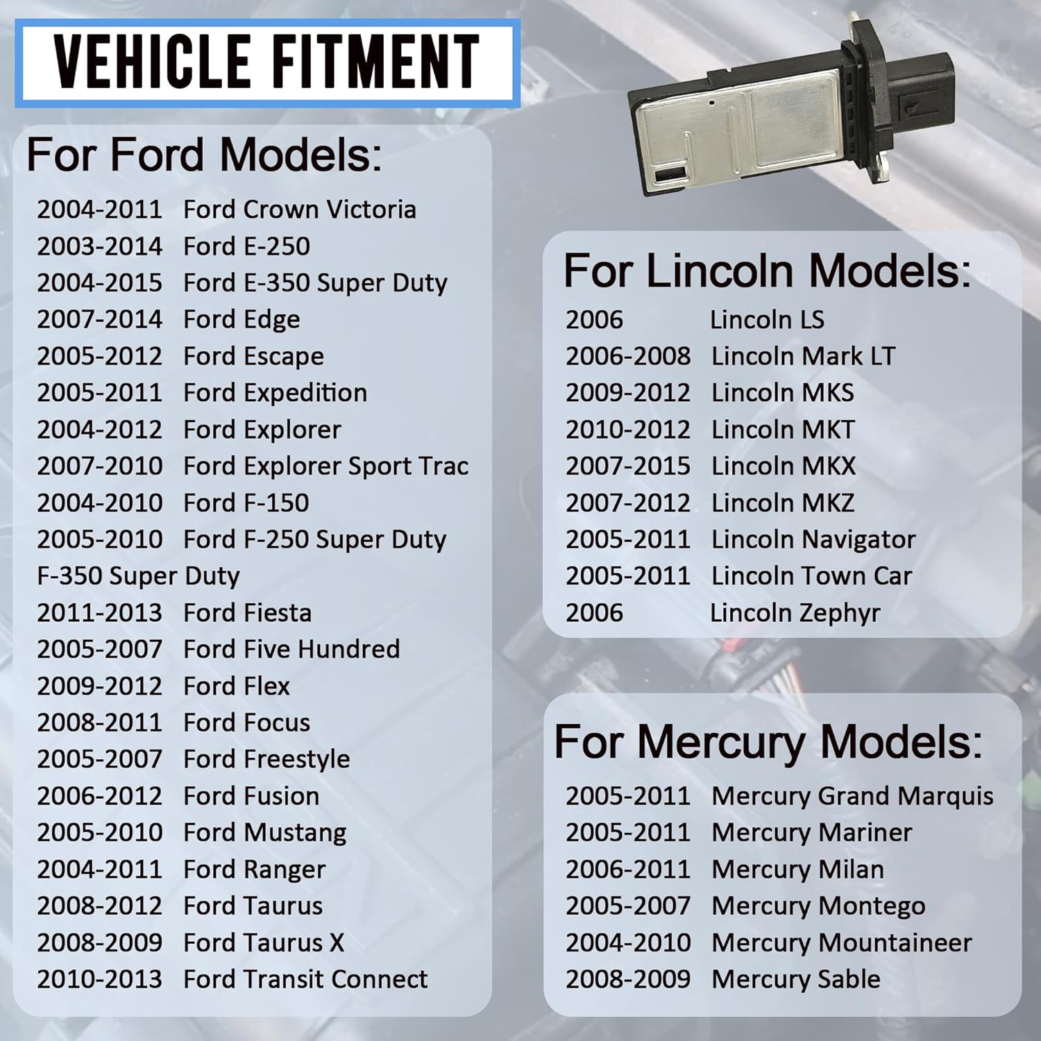 Mass Air Flow Sensor MAF Sensor Compatible with Ford Escape Expedition Explorer F150 F250 F350 Lincoln MKX MKZ Navigator Town Car Mercury Mariner Mountaineer Replaces 3L3Z-12B579-BA MAF0012