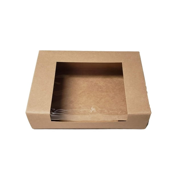 8" x 6" x 2" Kraft Paperboard Window Pastry / Bakery Box Pack of 15