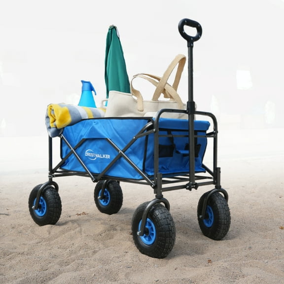 CRESTWALKER Beach Wagon with 10'' Rubber Tires , Collapsible Cart with Big Wheels for Sand