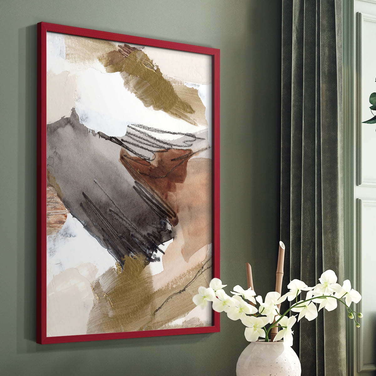 Antique Gold III Framed Print in Red Solid Wood Framed Print No Nail Hanging
