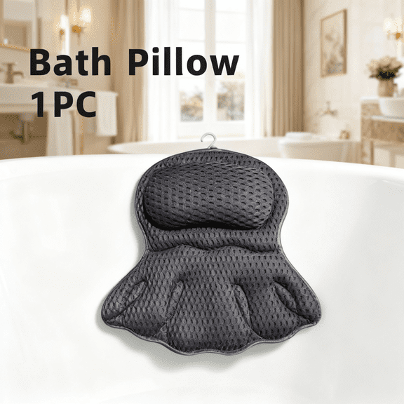 Bath Pillows for Tub,Bath Pillow with 6 Non-Slip Suction Cups,Soft 4D Mesh Fabric,Bathtub Pillows for Tub Neck and Back Support,Extra Thick Luxury Bathtub Pillows,Black/Dark Gray