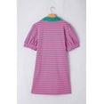 thumbnail image 6 of Plus Size Rose Stripe Collared V Neck Puff Sleeve Shift T-Shirt Dress with Pockets | [ZhiHiMeRi] | (US 14W-16W)1X, 6 of 12