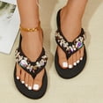 thumbnail image 7 of Domuza Flower Rhinestone Wedge Flip flops For Womens Trendy Summer Boho High Heel Platform Non slip Beach Thong Sandals Crystal Jeweled Sandal Shoes Black 7（EU-38）, 7 of 7