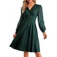 thumbnail image 3 of SHIBEVER Long Sleeve Dress for Women V Neck Comfy Shirt Dress Fashion Sheer Sleeves Elegant Green Mini Dresses for Lady Size S, 3 of 5