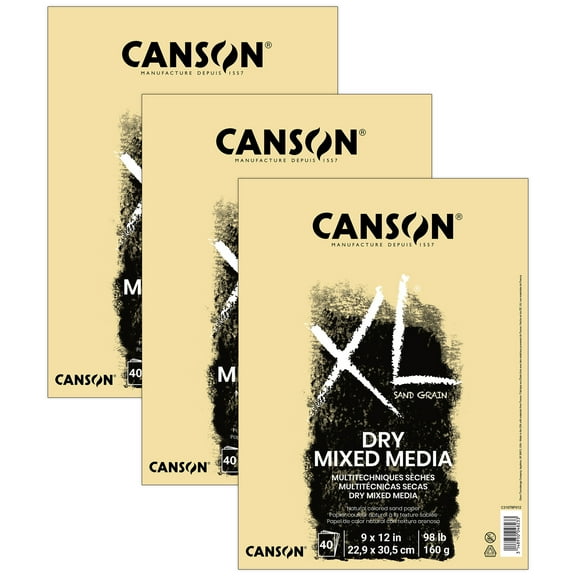 Canson XL Series Mixed Media Pad, Natural Tone, Foldover Binding, 10 Sheet, 9x12 inch, Pack of 3