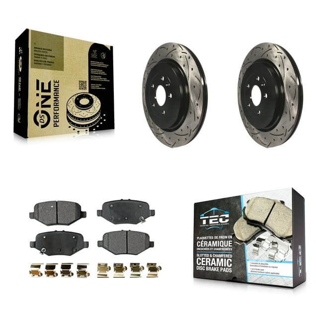 Transit Auto Rear Coated Drilled Slotted Disc Brake Rotors and Ceramic Pads Kit for Car Ford Explorer Flex Taurus Police Interceptor Sedan Lincoln MKT MKS Special Service KDT-100465