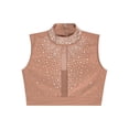 thumbnail image 3 of Hansber Kids Girls Lyrical Dance Crop Top Sleeveless Mock Neck Rhinestones Mesh Performance Cheerleading Tops Dusty Pink 16, 3 of 5