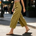 thumbnail image 6 of VBVC Women's Cotton Linen Pull-On Capri Pants , Casual Summer Wide Leg Trousers For Women , Ladies' Paper Bag Waist Pleated Pants with Pockets,Gold,S-2XL, 6 of 6