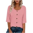 thumbnail image 2 of Jaunzuar 3/4 Length Sleeve Womens Tops Solid Color Crew Neck Summer Tops Casual Work Button Down Shirts XXL, 2 of 5