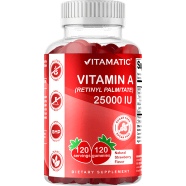 Vitamatic Sugar-Free Vitamin A 25000 IU Gummies, Natural Strawberry, 120 Count, 4.65 oz
