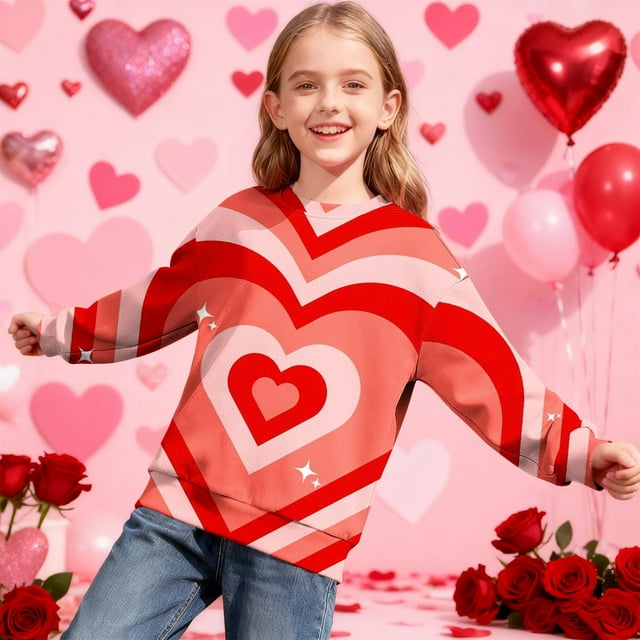 Cowsor Chandail Imprimé de la Saint-Valentin pour Garçons - Haut Sans Capuche à Manches Longues avec Inserts d'Épaule, Doux et Respirant pour Tenue Décontractée, Sports et Rassemblements de Vacances, 2-14 Ans