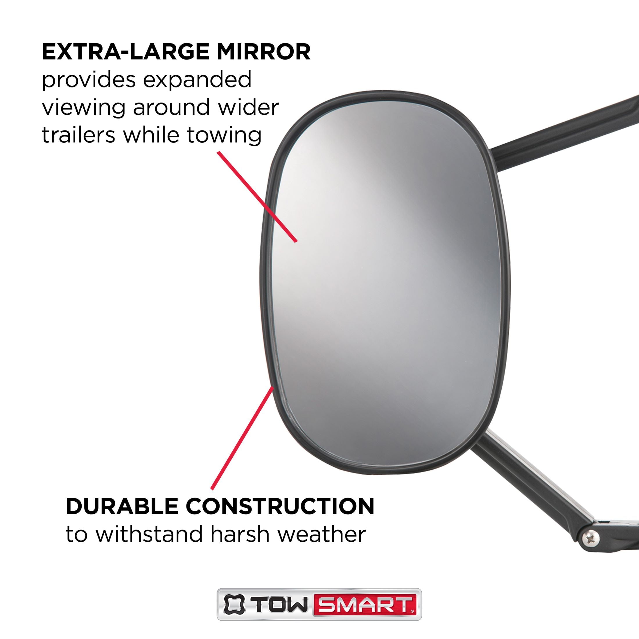 TowSmart 7283 Heavy Duty Clip-on Adjustable Towing Mirror, Black