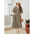 thumbnail image 3 of LA LEELA Women's Summer Batik Caftan Long Loungewear Dashiki House Dress with Pockets Sleepwear for Women Nightgown 1X-2X Mustard, Floral, 3 of 5