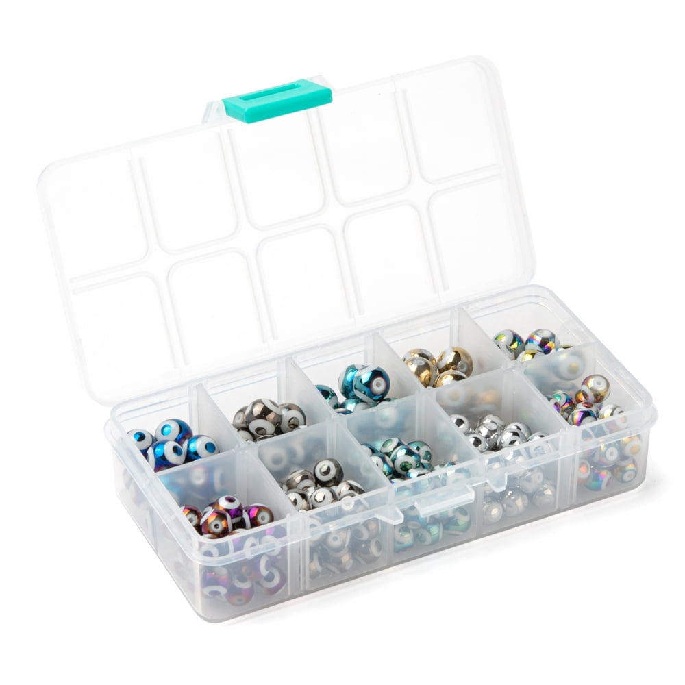 10 Colors Electroplate Glass Beads Round with Evil Eye Pattern Mixed Color 185pcs/box 1Box