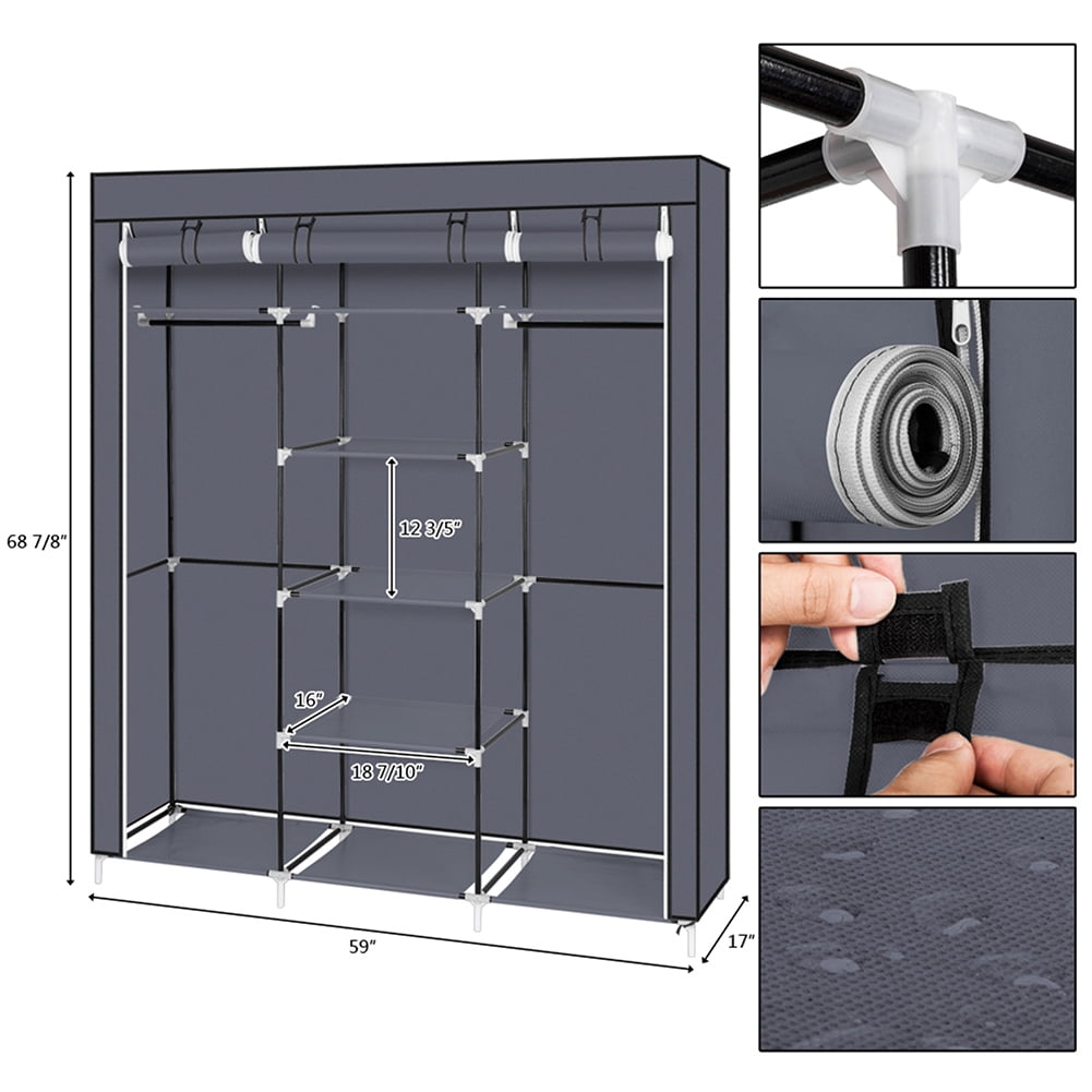 Private Jungle Portable Wardrobe Closet Storage Rack, Non-Woven High-Quality Wardrobe, Gray