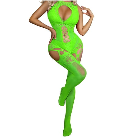 50% OFF Valentines Day!TMOYZQ Women s Lace Cutout Mesh Fishnet Bodystocking Stockings Bodysuits One Piece Pantyhose Tights Teddy Lingerie Babydoll Nightwear