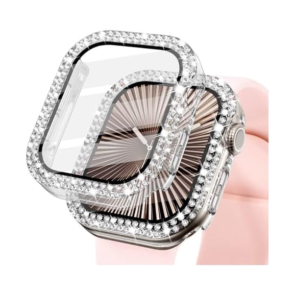 Bling Case for Apple Watch with Built-in Screen Protector, Sparkling Rhinestone Protective Cover Compatible with Apple Watch Series SE3 SE2 6 5 4 SE (44mm, Clear)
