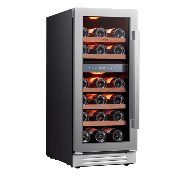Ca'Lefort 28 Bottle Wine Refrigerator and Cooler, 15 inch Dual Zone Wine Fridge with Tempered Glass Door for Home/Office(Left Opening), Built-in & Freestanding