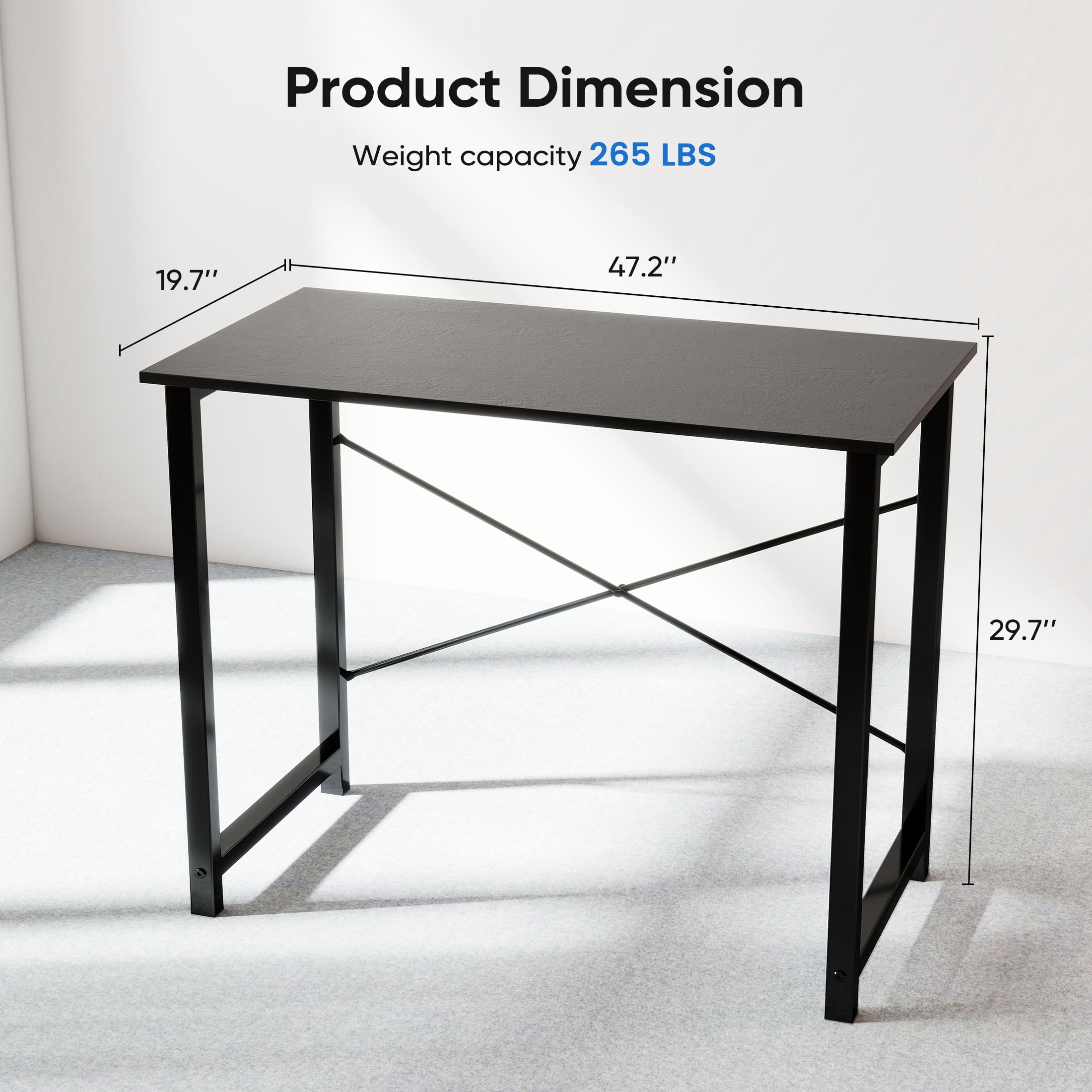 EDX Computer Desk 47 Inch Writing Desk with Storage Bag Iron Hook Metal Frame for Home, Black