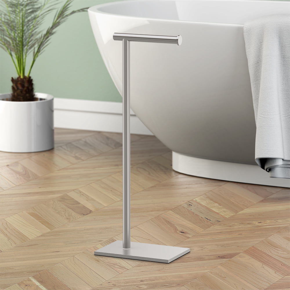 Gatco 1431SN Square Freestanding Toilet Paper Holder, Satin Nickel
