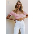 thumbnail image 2 of Women's Ruffle Short Sleeve Tie Up Back Crop Top Off Shoulder Bardot Blouse,Pink,M, 2 of 6
