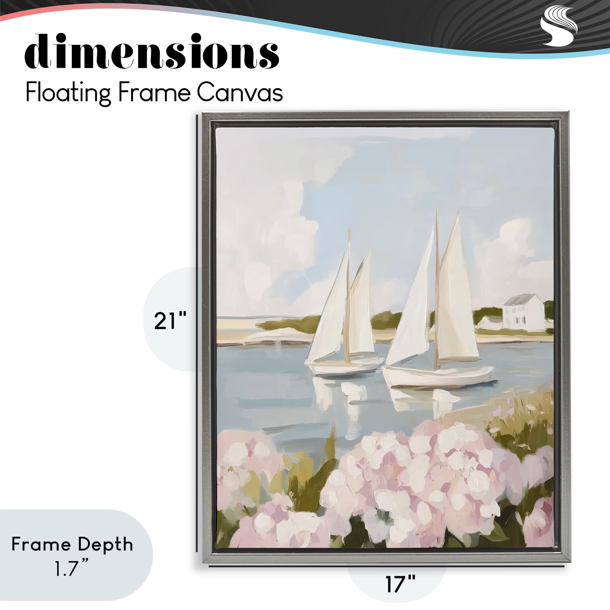 Stupell Industries Sailboat Duo with Pink Hydrangeas Gray Framed Floater Canvas Wall Art, design by Sisi and Seb