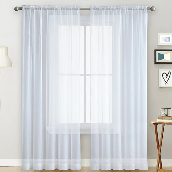 Cortinas transparentes Sala de estar Bolsillo de varilla Paneles de cortina de ventana Dormitorio Co Tomshoo  Blanco/100W*130L