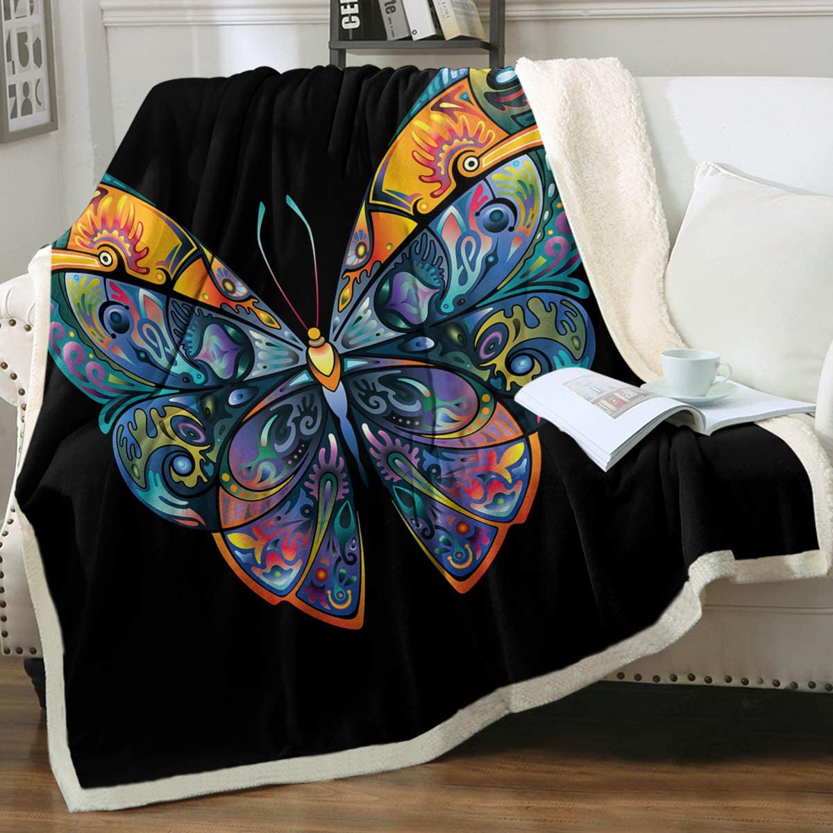 Butterflies Flowers Music Notes Flannel Blanket,Soft Bedding Fleece Throw Couch Cover Decorative Blanket for Home Bed Sofa & Dorm 80x60