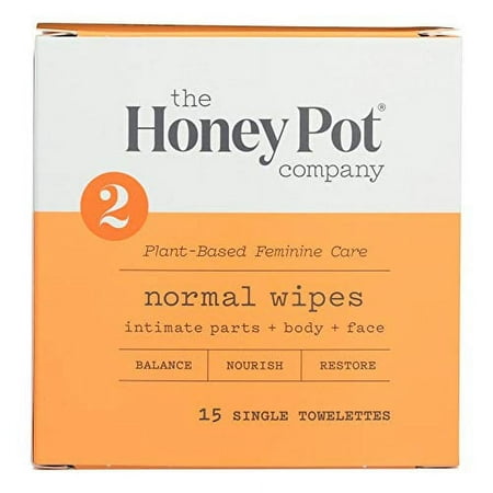 The Honey Pot Normal Intimate Travel Daily Wipes, 15 count, 2 Pack