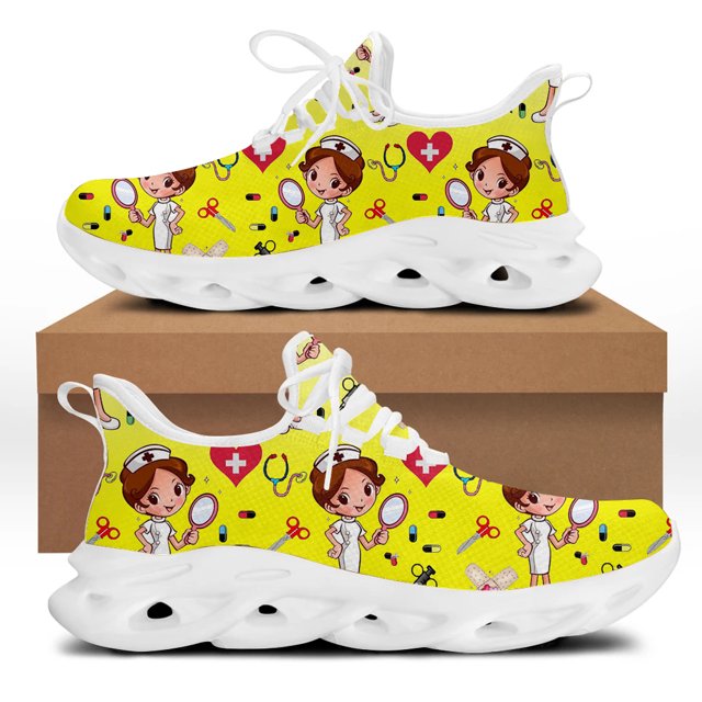 Zapatillas de deporte con estampado de enfermera de dibujos animados para mujer, zapatos de plataforma transpirables de punto con cuchillas, zapatillas para correr