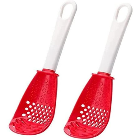 

Multifunctional Kitchen Cooking Spoon Garlic Press Crusher Gadget Cleaner for Cooking Spoon Grinding Pressing Garlic Paste 2Pcs (Red)